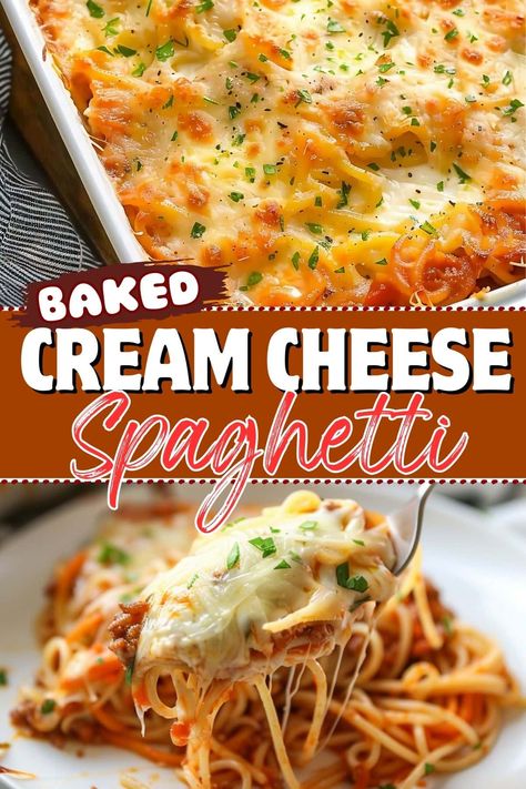 Baked cream cheese spaghetti is the ultimate comfort food! This creamy casserole will be a guaranteed hit with the whole family. Baked Spaghetti With Velveeta Cheese, Baked Spaghetti With Cream Cheese And Sour Cream, Spaghetti With Cream Cheese Recipes, Spagetti Casseroles Baked With Cream Cheese, Cream Cheese Spaghetti Bake, Baked Cream Cheese Spaghetti Casserole, Baked Spaghetti Recipe With Cream Cheese, Spaghetti Casserole Baked, Baked Spaghetti With Cream Cheese