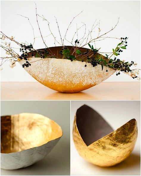 gilded paper bowls (tutorial) Paper Mache Projects, Paper Mache Bowls, Paper Mache Clay, Paper Mache Sculpture, Paper Mache Art, Paper Mache Crafts, Paper Bowls, Craps, How To Make Diy