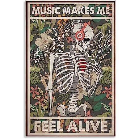 Music Makes Me Feel Alive, Skeleton Music, Vinyl Poster, Music Canvas, Custom Canvas Prints, Print Production, Canvas Gift, Vintage Canvas, Canvas Wall Decor