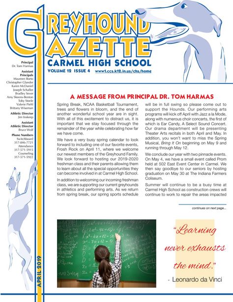 Carmel High School Newsletter High School Newsletter, School Newsletter Ideas, Sat Test Prep, College Test, Sat Test, Newsletter Ideas, Job Inspiration, School Newsletter, Digital Imaging