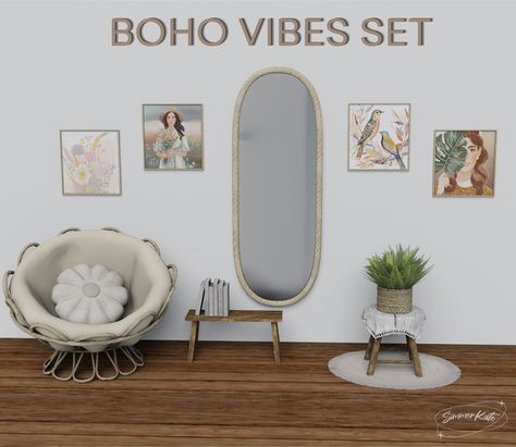 Boho Vibes Set | Patreon Sims 4 Floor Mirror, Sims 4 Cc Bohemian Furniture, Sims4 Boho Cc, Sims4 Bedroom Cc Patreon, Sims 4 Wall Cc Patreon, Sims 4 Cc Boho Furniture, Boho Sims 4 Cc, Sims 4 Mirror Cc, New Sims 4 Cc