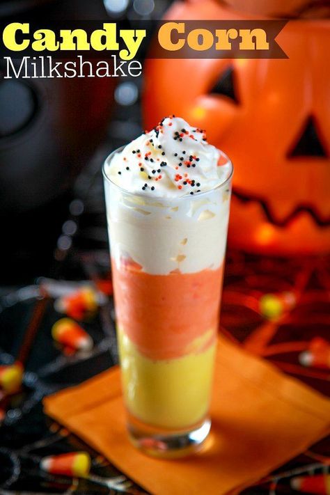 Candy Corn Milkshake Recipe #milkshake #halloween #recipe Fun Milkshakes, Homemade Shamrock Shake, Shamrock Shakes, Shamrock Shake Recipe, Mint Shake, Halloween Ice Cream, Leftover Halloween Candy, Halloween Drink, Shamrock Shake