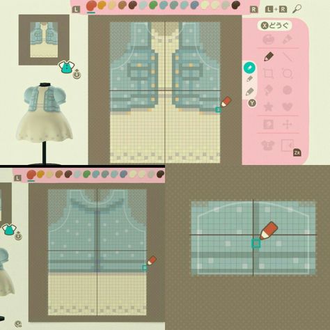 Acnh Pixel Art Clothes, Acnh Clothes Design Tutorial, Acnh Dress Pattern Grid, Easy Acnh Designs, Acnh Clothes Design Template, Acnh Clothes Pattern Grid Easy, Acnh Dress Design Pattern, Acnh Outfit Designs Grid, Animal Crossing Design Pattern Clothes