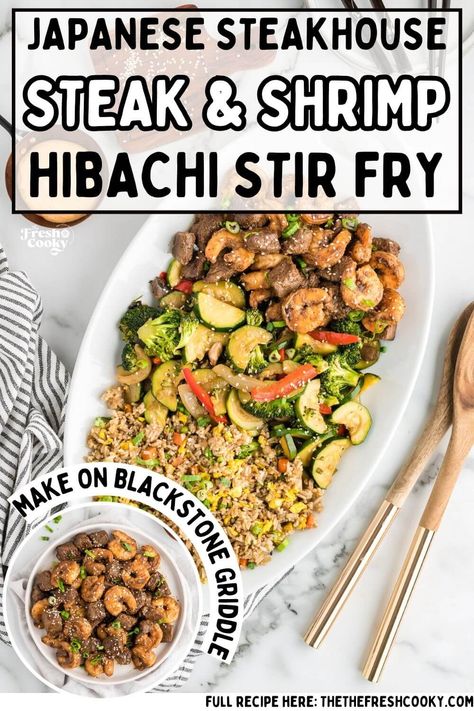 Easy Hibachi Steak, Hibachi Steak And Shrimp Recipe, Blackstone Hibachi, Easy Hibachi, Hibachi Shrimp, Hibachi Vegetables, Steak Stirfry Recipes, Hibachi Steak, Hibachi Recipes