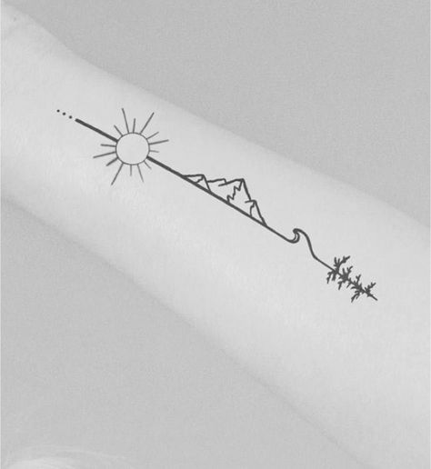 Small Nature Tattoo, Natur Tattoo Arm, Hiking Tattoo, Wrist Tattoos For Women, Line Art Tattoos, Subtle Tattoos, Nature Tattoos, Simplistic Tattoos, Fine Line Tattoos