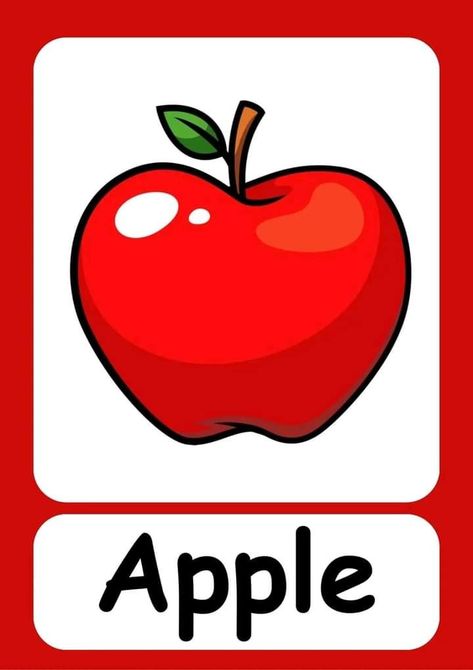 Apple Flashcard, Computer Classroom Decor, Apple Worksheet, Company Of Heroes 2, Preschool English, Canva Idea, Fruits Name In English, Fruit Names, Company Of Heroes