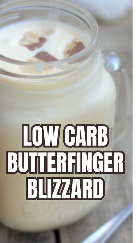 Easy low carb blizzard recipe! Learn how to make this delicious blizzard recipe that is low in carbs. You'll love the flavor of this 4-ingredient blizzard! This is also a gluten free candy bar blizzard recipe for kid and adults to enjoy! Gluten Free Candy Bars, Butterfinger Dessert, Blizzard Recipe, Butter Finger Dessert, Sugar Free Ice Cream, Gluten Free Candy, Low Carb Ice Cream, Protein Ice Cream, Free Candy