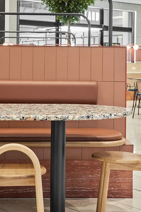 Banquette Seating Cafe, Booth Seating Design, Restaurant Sitting, Dining Crockery, Deck Sofa, Double Office, Gwangjang Market, Beacon Tower, Cafe Bar Design