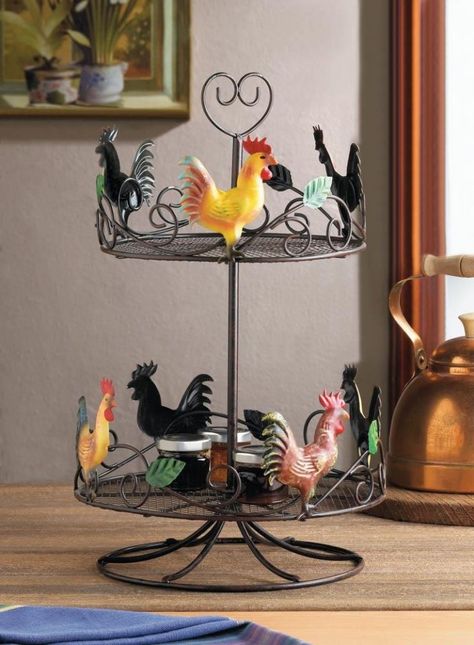 Countertop Rack, Countertop Spice Rack, Bin Rack, Country Chicken, Rooster Kitchen, Metal Rooster, Rooster Decor, Rack Kitchen, Kitchen Sale