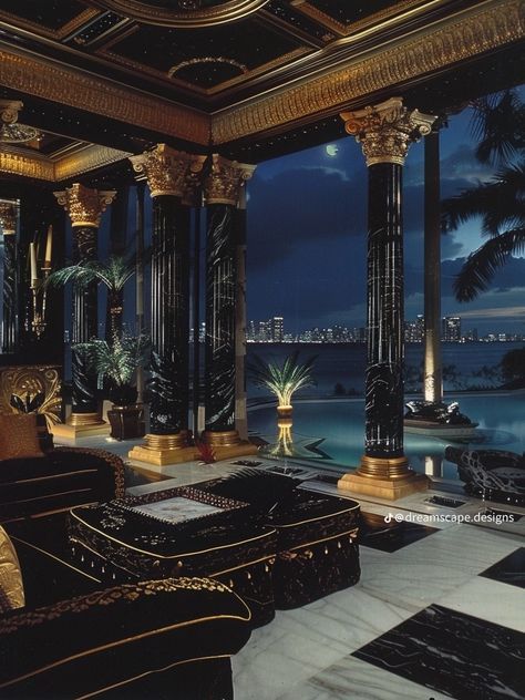 Hi Friends Some Surprise able Thing is waiting for you click on the given below link Black And Gold Room Aesthetic, Maximalist Mansion, 80s Mansion, Maximalism Design, 80s Interior Design, 80s House, Luxury Mansions Interior, 80s Interior, Dream Life House