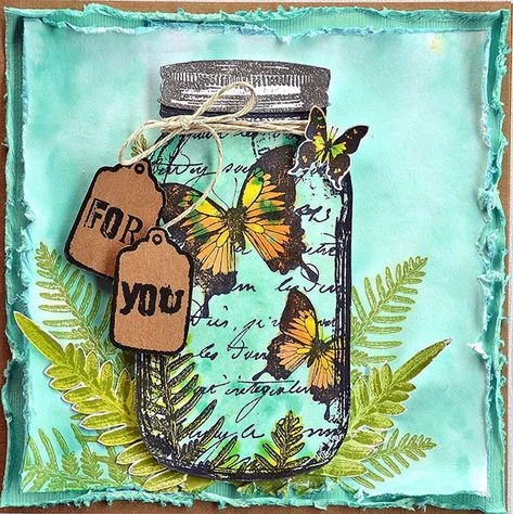 Mason Jar Frame Stamp Ideas Homemade Vase, Diy Crafts Ideas, Mason Jar Cards, Stamp Ideas, Wine Bottle Diy Crafts, Mason Jar Crafts Diy, Wine Bottle Diy, Wine Bottle Crafts, Butterfly Cards