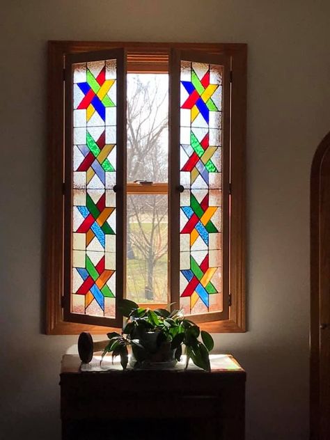 Stained Glass Shutters, Shutter Windows, Stained Glass Cabinets, Pastel Cottagecore, Glass Transom, Diy Stained Glass Window, Interior Shutters, Indian Home Design, Fused Glass Artwork