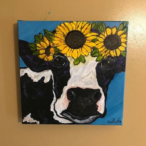 Cow Acrylic Painting, Canvas Painting Boho, Cow Canvas Painting, Monarch Butterflies Art, Cow Paintings On Canvas, Canvas Art Acrylic, Funny Cows, Highland Cow Painting, Sunflower Artwork