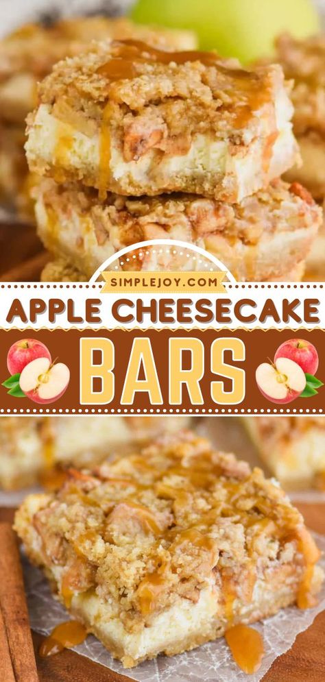 Apple Cheesecake Bars, fall baking, apple recipes, thanksgiving desserts, sweet treats Summer Apple Desserts, Red Apple Desserts, Apple Strudel Cheesecake, Red Apple Recipes, Red Delicious Apple Recipes, Easy Apple Cheesecake, Incredible Desserts, Apple Cheesecake Bars, Cheesecake Bar