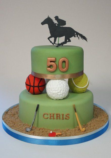 Multi Sports cake - golf, hockey, tennis, basketball, table tennis and horse racing  Cake by krumblies Basketball Table, Birthday Cake For Men, Mum Cake, Cricket Cake, Racing Cake, Cake For Men, Sports Cake, Birthday Cake Illustration, Sports Themed Cakes