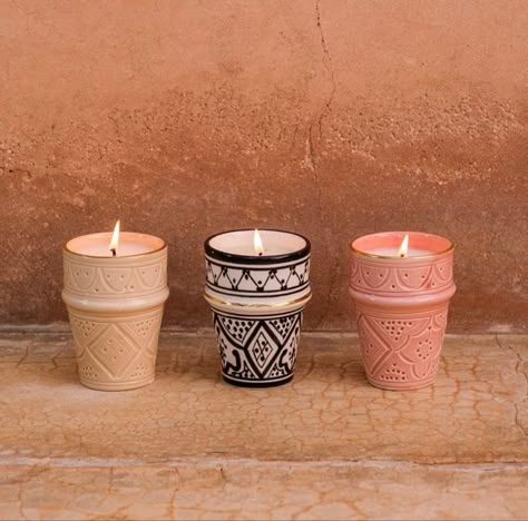 Moroccan Dishes Design Ceramic Plates, Morocco Ceramics, Moroccan Ceramics, Ceramic Candles, Moroccan Candles, Blackandwhite Aesthetic, Moroccan Pottery, Moroccan Aesthetic, Spices Packaging