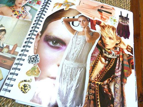 Fashion Scrapbook, Fashion Sketchbook Inspiration, Fashion Journalism, Textiles Sketchbook, A Level Art Sketchbook, Magazine Collage, Fashion Design Sketchbook, Scrapbook Art, Fashion Design Portfolio