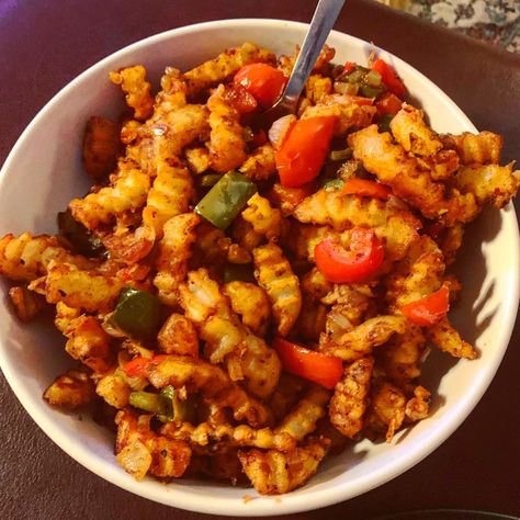 Delicious, quite filthy, and with none of the guilt of ordering from your local takeaway with this healthier fakeaway. Salt And Chilli Chips, Salt And Pepper Chips, Chinese Takeaway, Chips Recipe, Potato Dishes, 30 Minute Meals, Sweet And Sour Pork, Savoury Dishes, Belfast