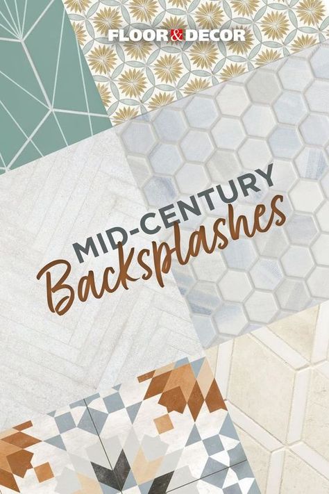 Get the mid-century modern kitchen or bathroom of your dreams with our top five backsplash styles for a retro look. From patterns to hexagons, give a nod to past decades with up-to-date style. Check out the blog for more expert design tips! Mid Mod Backsplash, Midcentury Modern Backsplash Kitchen, Mid Century Modern Tile Backsplash, Mid Century Modern Tiles, Mid Century Kitchen Tile, Mid Century Inspired Kitchen, Mcm Kitchen Backsplash, Mid Century Kitchen Backsplash, Mid Century Modern Backsplash