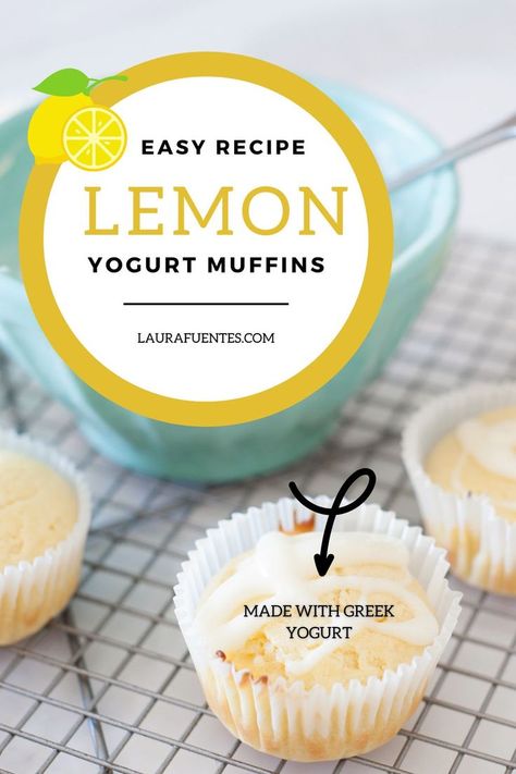 Muffins in a muffin liner with lemon yogurt icing Yogurt Muffins Healthy, Muffin Recipes Healthy, Lemon Yogurt Muffins, Yogurt Muffin, Homemade Muffins Recipe, Easy Muffin Recipe, Lemon Breakfast, Yogurt Muffins, Muffins Healthy