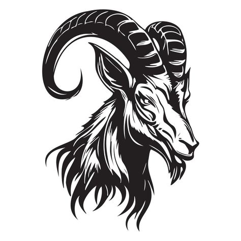 Ibex Goat, Goat Vector, White Sketches, Goat Logo, Black Drawing, Graphic Posters, Logo Idea, Black And White Sketches, The Head