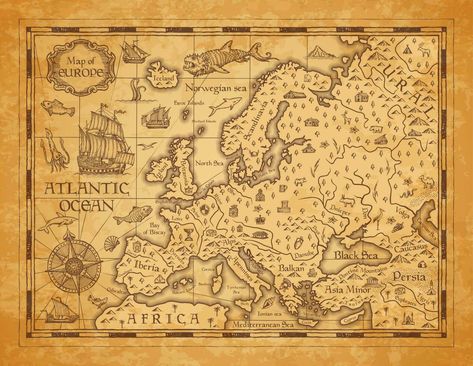 Marco Vintage, Map Of Europe, World Map Design, Wind Rose, Map Background, Photography Vintage, Flag Vector, Europe Map, Old Maps