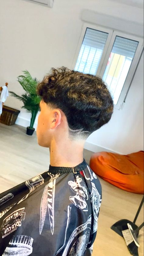 Low Taper Curly Hair Design, Design On Taper Fade, Best Edgar Haircuts, Low Mid Fade Curly Hair, Fade With Letter Design Hair, Small Taper Design, Low Taper Back Design, Mid Taper Fade With Design, Fades With Designs Haircut