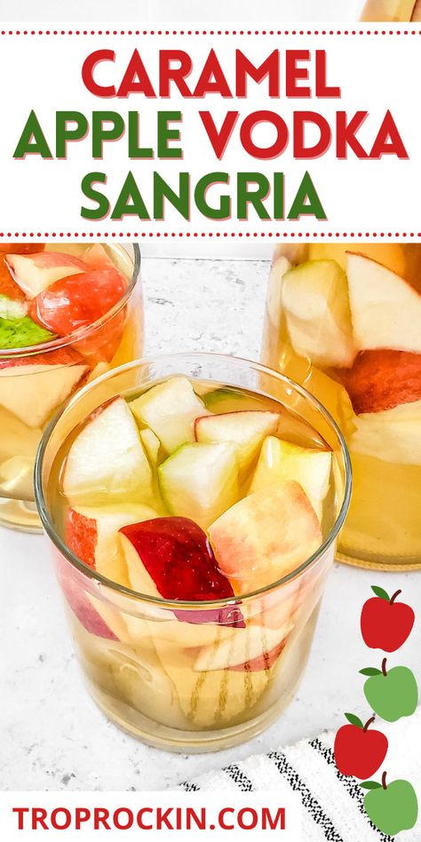 Caramel Apple Cider Sangria is a sweet and fruity white wine sangria. It's a perfect fall sangria to serve for Thanksgiving or for any fall party cocktail. Your guest will love this fall sangria! Cheers to Caramel Apple Cider Fall Sangria! Caramel Vodka Sangria, Easy Fall Sangria Recipes For A Crowd, Sangria Recipes Easy For A Crowd, Carmel Apple Sangria Recipes, Apple Cider Sangria With Caramel Vodka, Easy Fall Cocktails Vodka, Caramel Apple Cider Sangria, Christmas Sangria Recipes For A Crowd, Fall Vodka Cocktails For A Crowd