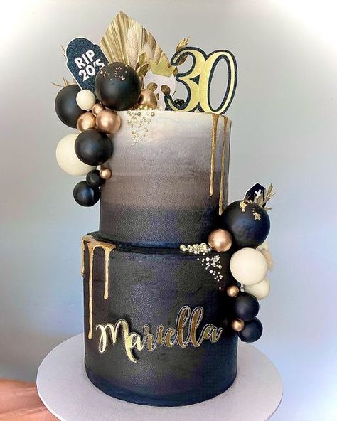 30th Birthday Cakes For Men, Black And Gold Birthday Cake, Husband 30th Birthday, Birthday Drip Cake, 30th Birthday Bash, White Birthday Cakes, Tiered Cakes Birthday, Gold Birthday Cake, Birthday Cakes For Her