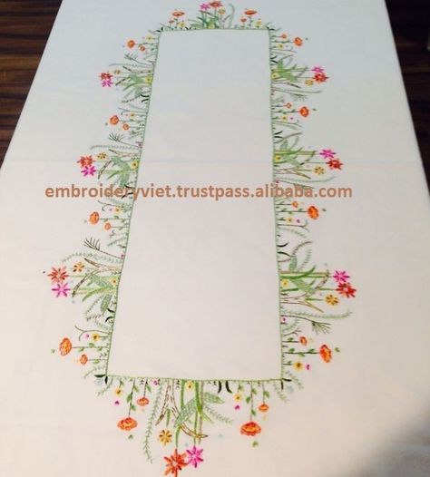 Hand Embroidery Table Runner, Cloth Pattern Design, Table Cloth Pattern, Embroider Ideas, Fancy Table, Table Clothes, Cloth Pattern, Embroidered Table Runner, Beautiful Cross Stitch Pattern