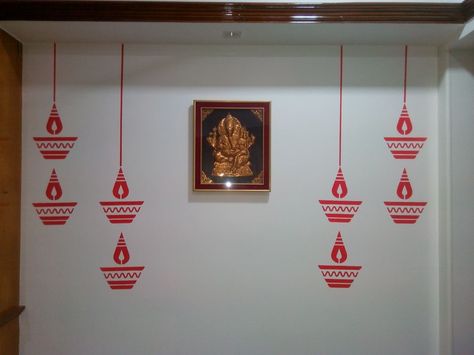 Diya stencil Wall Painting Ideas Indian, Linga Bhairavi, Asian Paint Design, Door Rangoli, Wall Drawing Ideas, Simple Wall Paintings, Spiritual Room, School Art Activities, Warli Art