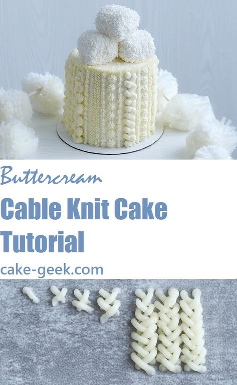 Knit Cake Ideas, Sweater Piping Cake, Cable Knit Cake, Winter Hat Cake, Christmas Cake Designs Buttercream, Pastel Grinch, Buttercream Christmas Cake, Sweater Cake, Knitting Cake