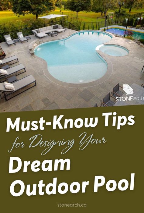 Tips in designing your dream outdoor pool	Must-Know Tips for Designing Your Dream Outdoor Pool" Outdoor Tiles Floor, Green Building Materials, Outdoor Pool Area, Pool Shapes, Sustainable Landscaping, Front Yard Design, Natural Stone Flooring, Modern Garden Design, Renewable Sources Of Energy