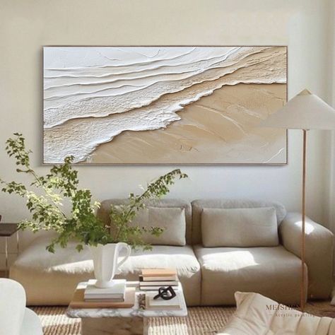 #Textured Beach #Textured Plaster Art Wall Decor #Large Framed Wall Art Textured #Sea Wave Painting #Wall Wave Art #Texture Wall Art Ocean #Textured Wall Art #Textured Wall Art Waves #Ocean Waves Painting With Frame #Textured Wall Art Large #Ocean Waves Textured Lounge Room Wall Art, Textured Beach Art, Sand Texture Painting, Wave Art Painting, Wall Art Texture, Neutral Painting, Beige House, Beige Texture, Ocean Wave Painting