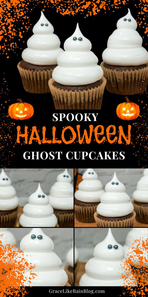 Hey there! Get ready for a spooktacular treat with these Halloween Ghost Cupcakes. Perfectly moist and topped with adorable ghost decorations, these cupcakes are a hit at any Halloween party! Click to get the recipe and add a fun twist to your Halloween celebrations! #HalloweenCupcakes #GhostCupcakes #SpookyTreats #HalloweenBaking Easy Halloween Cupcakes Decoration, Fall Cupcake Decorating Ideas, Cupcake Ice Cream Cones, Halloween Cupcakes Decoration, Apple Pie Cupcakes, Cute Halloween Treats, Ghost Cupcakes, Ghost Cake, Fall Cupcakes