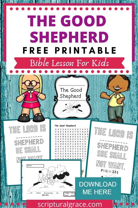 The Good Shepherd - Bible Lesson For Kids. There are fun bible activities to download. Enjoy this free fun printable and bible lesson for kids. #funbiblelesson #freeprintable #freesundayschoollesson Parable Of The Good Shepherd, Jesus Is Shepherd Craft, Bible Stories For Kids Printable, Jesus The Good Shepherd Craft, Kids Bible Study Lessons Free Printables, The Good Shepherd Activities, Bible Stories For Kids Teaching Free Printables, Free Bible Lessons For Kids, Wednesday School