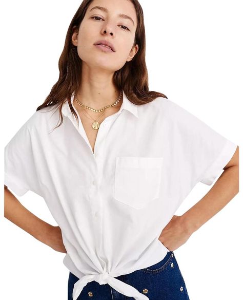 Slouchy Shirt, Outfit Inso, Tie Front Shirt, Front Tie Shirt, Blouse Short Sleeve, Tie Front Blouse, Front Tie Top, Striped Shirt, White Shirt