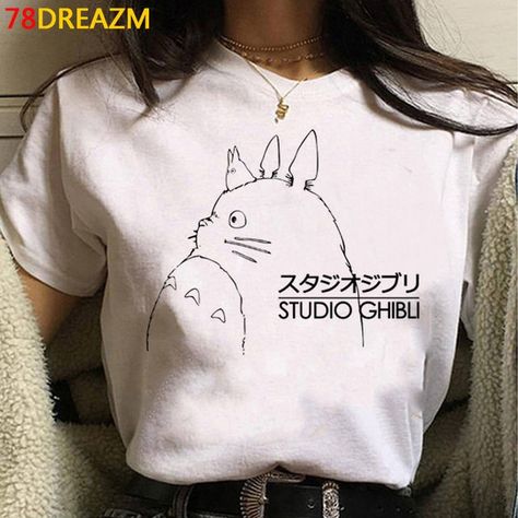 Ghibli Tshirt, Miss Mrs, Totoro T Shirt, Miyazaki Hayao, Grunge Summer, Vintage Crop Tops, Cheap T Shirts, Womens Basic, Basic T Shirt