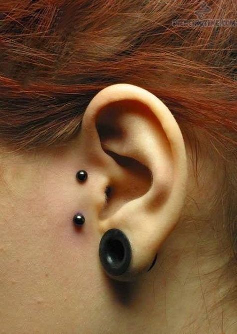 ear piercing Ear Surface Piercing, Surface Ear Piercing, Surface Piercing Ear, Black Ear Piercings, Sideburn Piercing, Vertical Tragus Piercing, Surface Tragus Piercing, Black Piercings, Vintage Clock Tattoos