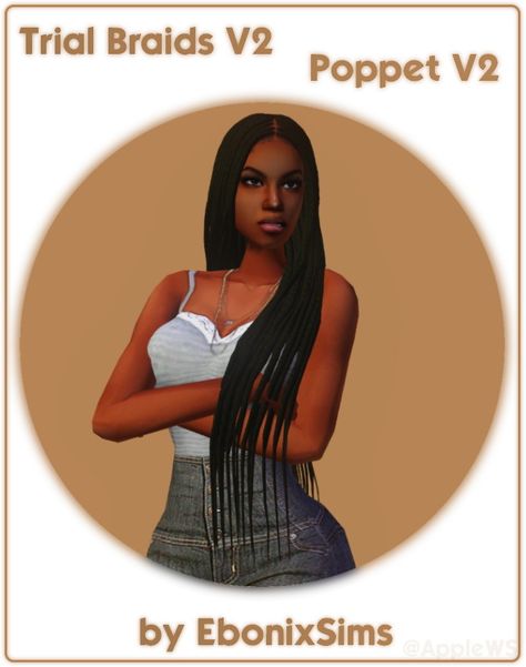 Trail Braids, Trial Braids, Sims 2 Black Hair, Sims 2 Hair, Sims 4 Black Hair, 4 Braids, 2 Braids, Sims 4 Teen, Sims Hair