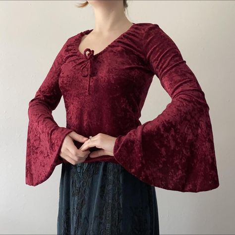 Y2k whimsigoth Self Esteem red crushed velvet bell... - Depop Crushed Velvet, Bell Sleeve, Self Esteem, Bell Sleeves, Bell Sleeve Top, Sleeve Top, Velvet, Red