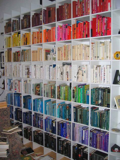 Bookshelves! | 26 Things That Look Better Thanks To Rainbows Maximalist Apartment, House Library, Books By Color, Bookshelf Inspiration, Rainbow Snake, Dream Library, Bookshelf Organization, Home Libraries, Book Shelves