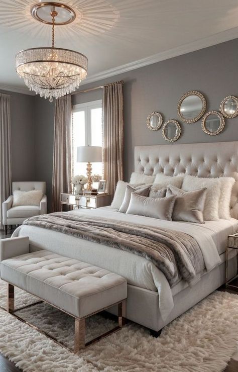 Grey And Gold Bedroom, Rose Gold Bedroom, Grey Bedroom Decor, Luxury Room Bedroom, Beige Bedroom, Classy Bedroom, Gold Bedroom, غرفة ملابس, Bedroom Refresh