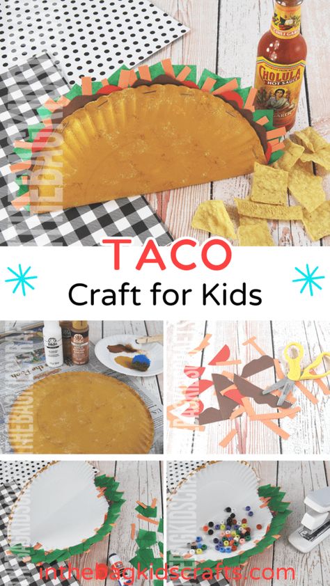 Paper Plate Taco Craft, Taco Craft Preschool, Desert Crafts For Kids, Paper Plate Maracas, Taco Craft, Taco Crafts, Desert Crafts, Mexico Crafts, Army Camp