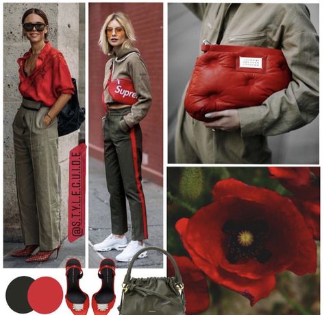 Olive Green Trousers Outfit, Olive Pants Outfit, Theatrical Romantic Style, Green Outfits For Women, Olive Green Outfit, Red Color Combinations, Look Zara, Colour Combinations Fashion, Red Trousers