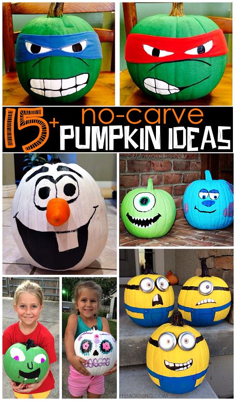 Clever No Carve/Painted Pumpkin Ideas for Kids on Halloween - Crafty Morning Pumpkin Decorating Contest, No Carve Pumpkin Decorating, Pumpkin Contest, Hallowen Ideas, Pumpkin Painting Ideas, Halloween Pumpkin Designs, Halloween Pumpkins Painted, Creative Pumpkins, Zucca Halloween