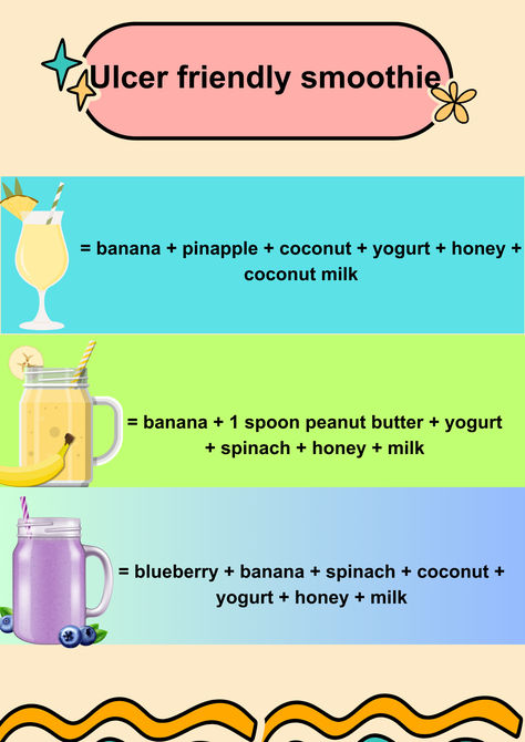 Ulcer friendly smoothie Food For Stomach Ulcers, Foods For Ulcers, Bland Diet Food List, Ulcer Diet, Remedies For Dry Mouth, Stomach Remedies, Home Remedies For Allergies, Home Remedies For Warts, Warts Remedy