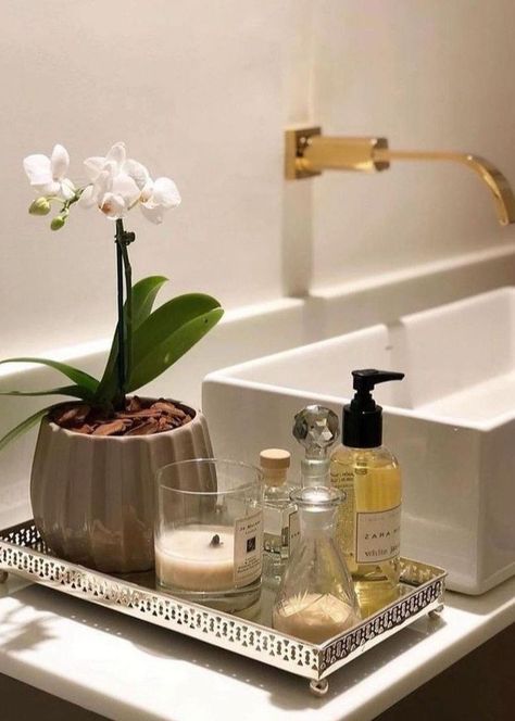 Bathroom Tray Decor, Unique Bathroom Decor, Bathroom Counter Decor, Washroom Decor, Bathroom Decor Luxury, Restroom Decor, Bathroom Decor Apartment, Bathroom Design Decor, Bathroom Inspiration Decor