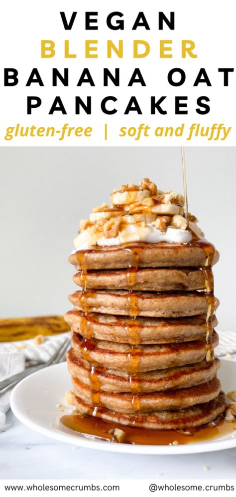 Banana Pancakes Vegan Gluten Free, Vegan Gf Banana Pancakes, Gf Vegan Breakfast Ideas, Banana Oat Blender Pancakes, Gf Vegan Pancakes, Vegan Blender Pancakes, Vegan Banana Oat Pancakes, Healthy Vegan Pancake Recipes, Banana Blender Pancakes