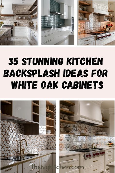 Uncover 35 breathtaking kitchen backsplash ideas curated for white cabinets that will elevate your home decor. Learn how to effortlessly enhance your kitchen with stunning tile designs and complementary color schemes. Save this pin now to transform your space into a stylish oasis of elegance and charm. Luxury Kitchen Backsplash Ideas, Backsplash With White Oak Cabinets, Backsplash Ideas For White Cabinets, Cream Colored Kitchens, Ivy Kitchen, White Oak Cabinets, Tiles For Kitchen Backsplash, Herringbone Tile Pattern, Backsplash Kitchen White Cabinets